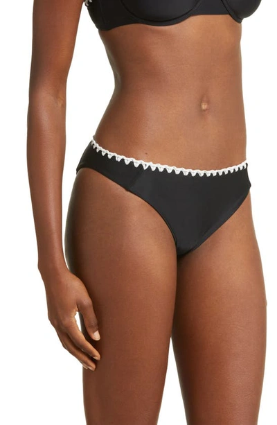 Ramy Brook Iliana Bikini Bottom In Black With White Crochet Trim
