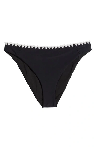 Shop Ramy Brook Iliana Contrast Edge Bikini Bottoms In Black With White Crochet Trim