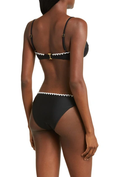 Shop Ramy Brook Iliana Contrast Edge Bikini Bottoms In Black With White Crochet Trim