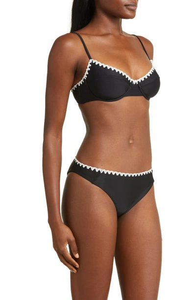 Shop Ramy Brook Iliana Contrast Edge Bikini Bottoms In Black With White Crochet Trim