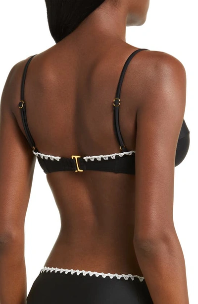 Ramy Brook Emmeline Bikini Top In Black With White Crochet Trim