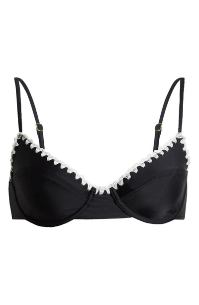 Ramy Brook Emmeline Bikini Top In Black With White Crochet Trim