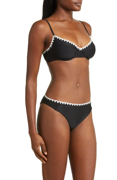 Ramy Brook Emmeline Bikini Top In Black With White Crochet Trim
