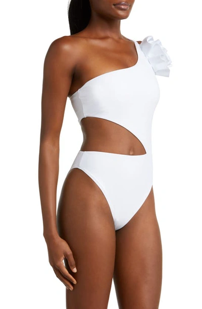 Shop Ramy Brook Nyomi Ruffle Cutout One-piece Swimsuit In White