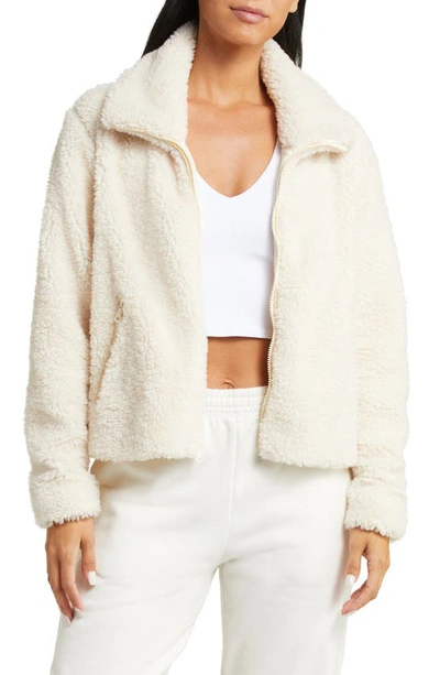 Shop Beyond Yoga Faux Fur Zip Jacket In Ivory