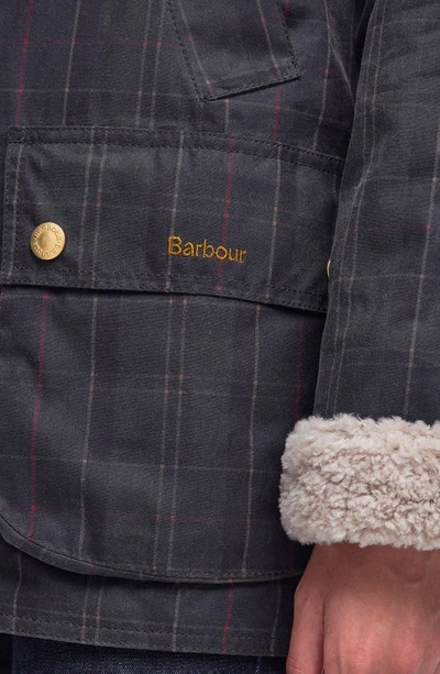 Shop Barbour Swainby Windowpane Plaid Waxed Cotton Barn Jacket In Dull Classic/ Classic