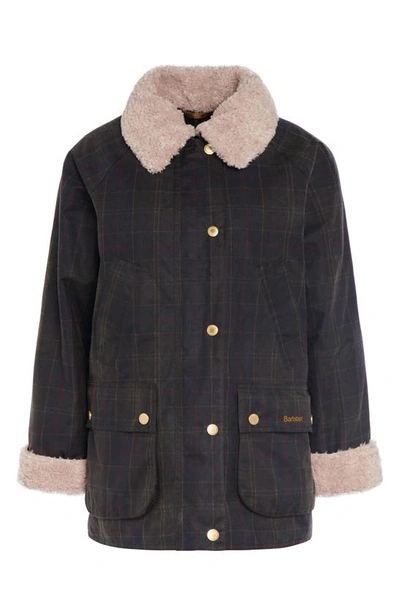 Shop Barbour Swainby Windowpane Plaid Waxed Cotton Barn Jacket In Dull Classic/ Classic