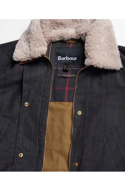 Shop Barbour Swainby Windowpane Plaid Waxed Cotton Barn Jacket In Dull Classic/ Classic