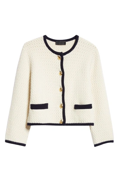 Shop Nili Lotan Perah Cardigan In Ivory/ Dark Navy