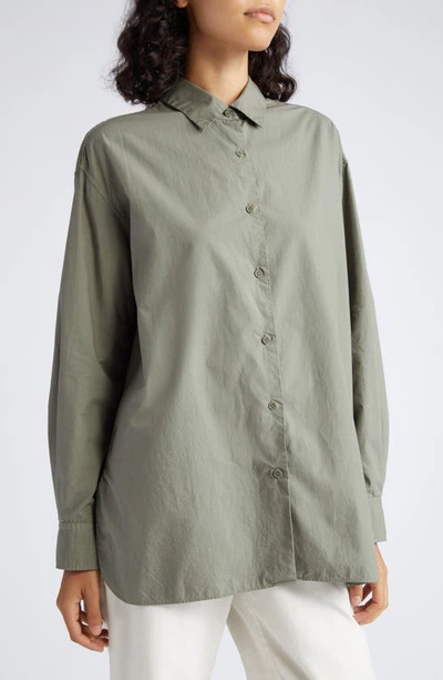 Shop Nili Lotan Yorke High-low Cotton Shirt In Admiral Green