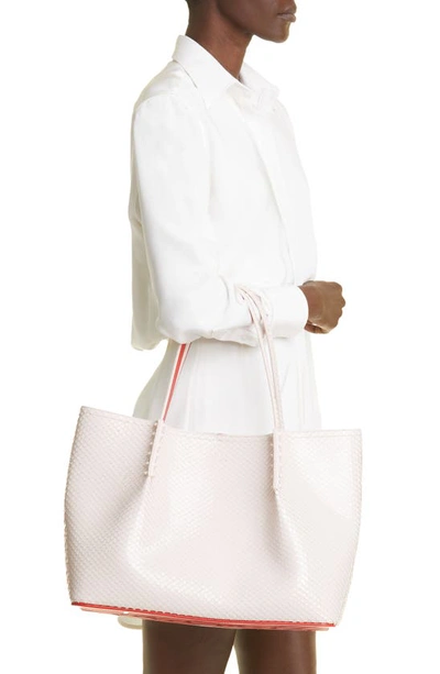 Shop Christian Louboutin Large Cabarock Snakeskin Embossed Patent Leather Tote In W514 Leche