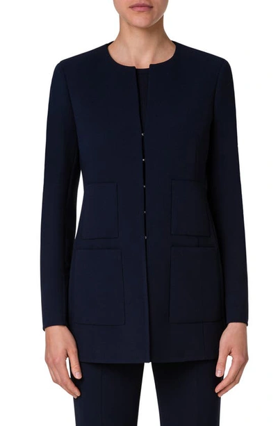 Shop Akris Double Face Stretch Wool Jacket In Navy