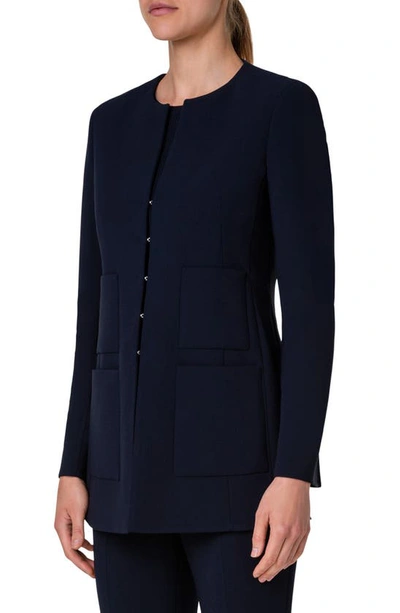 Shop Akris Double Face Stretch Wool Jacket In Navy