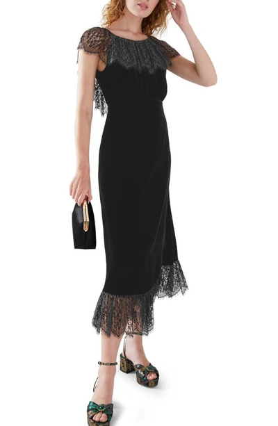 Shop Lk Bennett Anouk Lace Trim Velvet Dress In Black