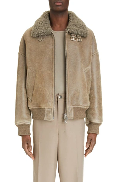 Shop Ami Alexandre Mattiussi Genuine Shearling Bomber Jacket In Taupe/ 281