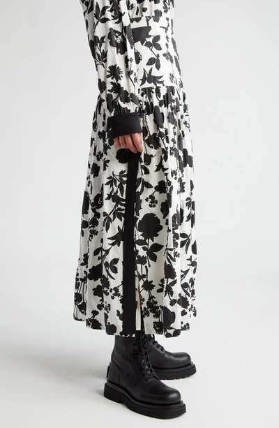 Shop Max Mara Udente Floral Print Tiered Cotton & Silk Skirt In White Black