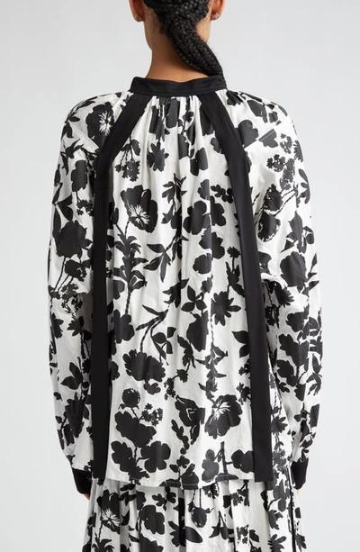 Shop Max Mara Gaetana Floral Print Cotton & Silk Top In White Black