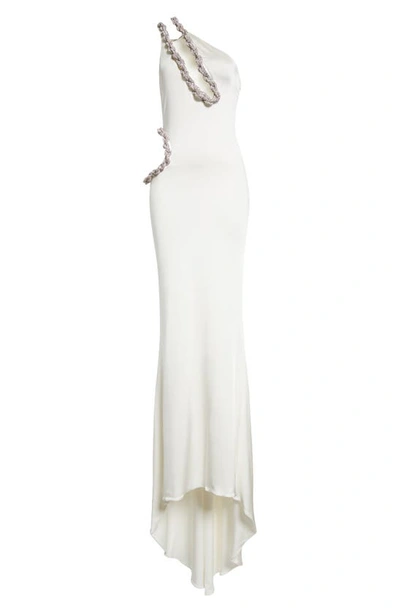 Shop Stella Mccartney Crystal Rope Cutout One-shoulder Jersey Gown In Off White