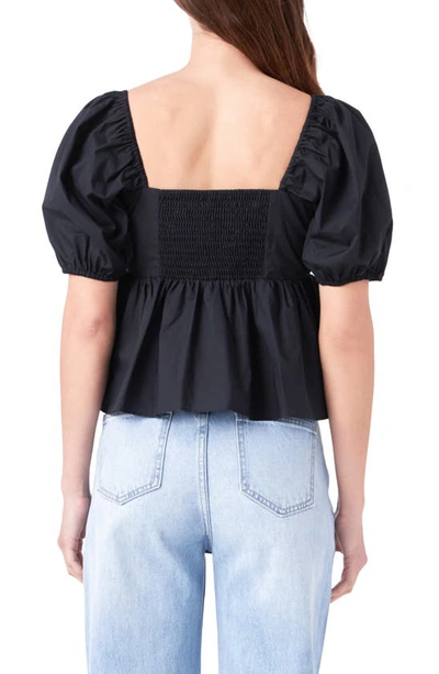 English Factory Corsage Detail Cotton Poplin Top In Black