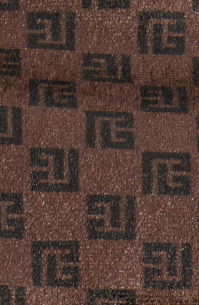 Shop Balmain Mini Monogram Short Sleeve Velvet Button-up Shirt In Wfp Brown/ Multi