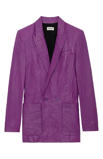 Zadig & Voltaire Visko Crushed Leather Double Breasted Jacket In Goa
