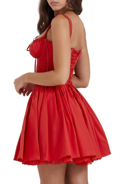 House Of Cb Pintuck Lace Trim Babydoll Dress In Cherry
