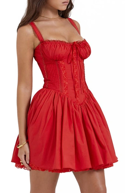 House Of Cb Pintuck Lace Trim Babydoll Dress In Cherry