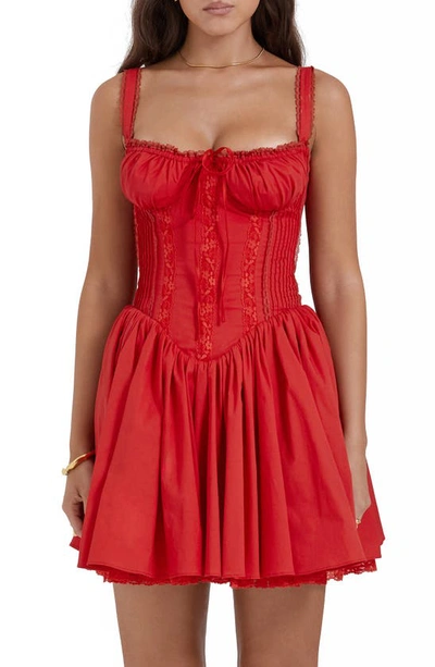 House Of Cb Pintuck Lace Trim Babydoll Dress In Cherry