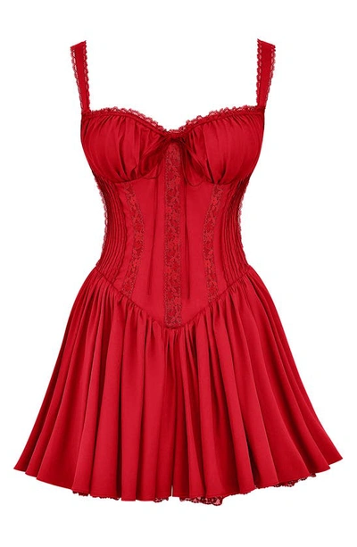 House Of Cb Pintuck Lace Trim Babydoll Dress In Cherry