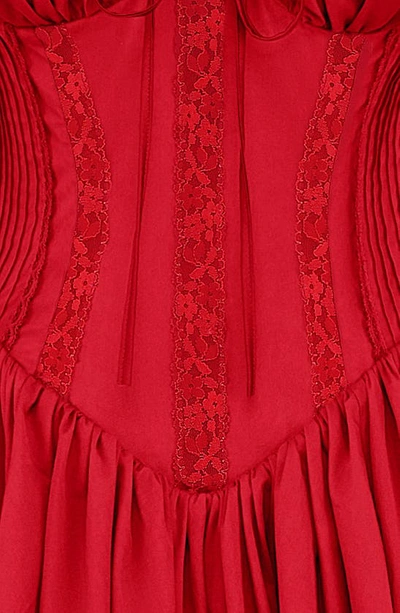 House Of Cb Pintuck Lace Trim Babydoll Dress In Cherry