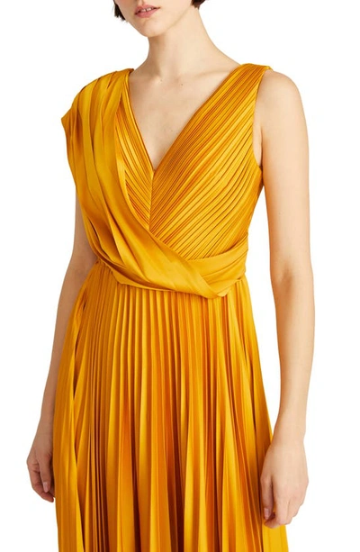 Shop Theia Breanne Pleated Satin Gown In Gold Nectar