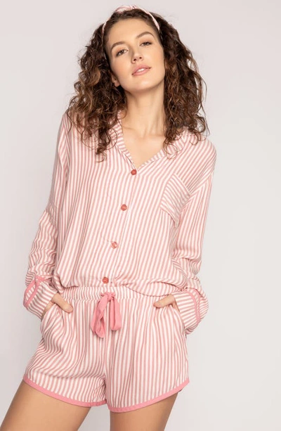 Shop Pj Salvage Stripe Hype Sateen Short Pajamas In Rust