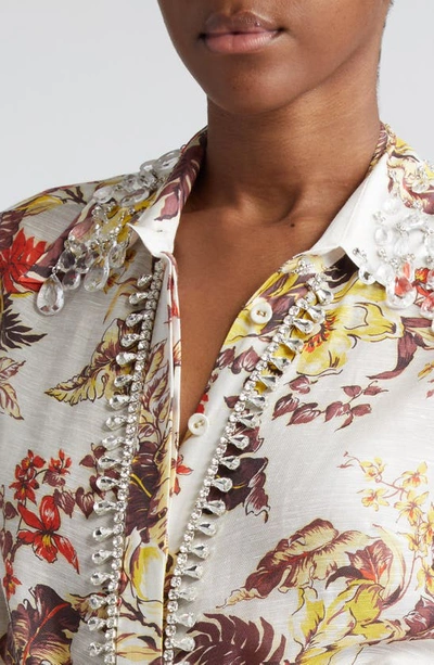 Shop Zimmermann Matchmaker Tropical Linen & Silk Shirt In Ivory Tropical Floral