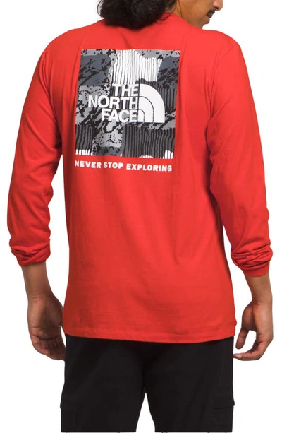 Shop The North Face Long Sleeve Nse Box Logo Graphic T-shirt In Fiery Red/ Art
