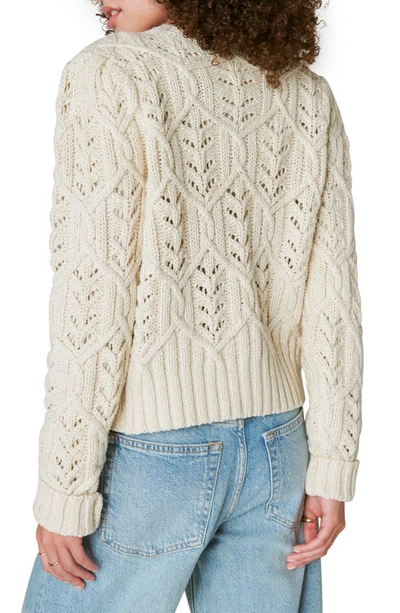 Shop Lucky Brand Metallic Thread Cotton Blend Cable Cardigan In Whisper White