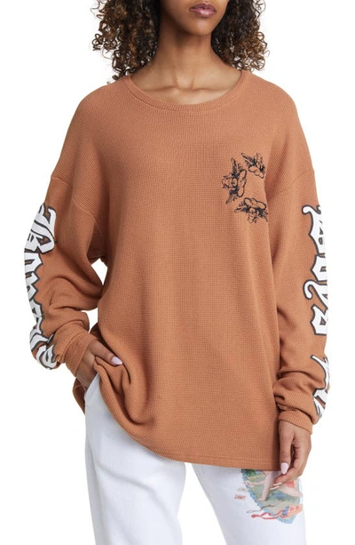 Shop Boys Lie Straight Flush Long Sleeve Thermal Graphic T-shirt In Orange