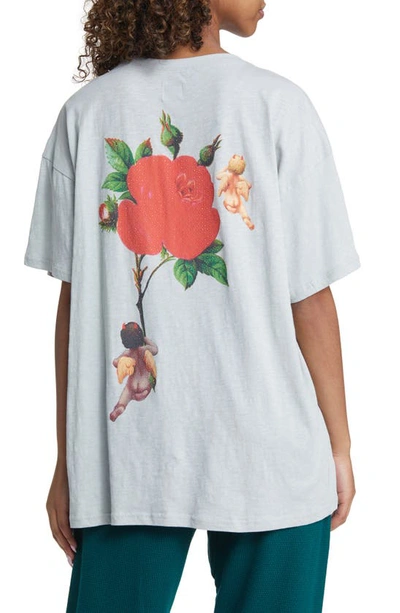 Shop Boys Lie Rising Angels Rhinestone Oversize Cotton Slub Jersey Graphic T-shirt In Sage Green