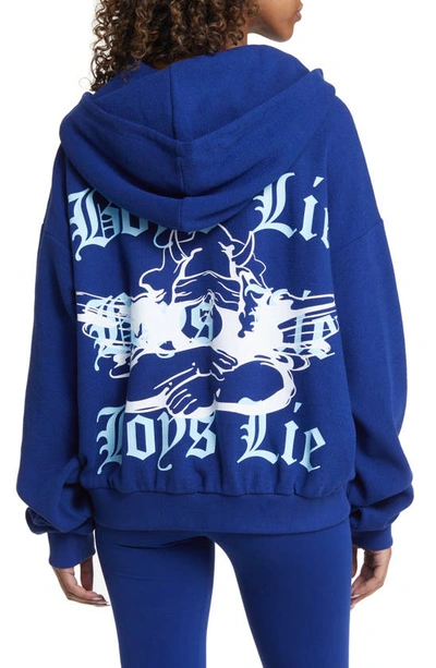 Shop Boys Lie Head Over Heels Crop French Terry Graphic Hoodie In Blue