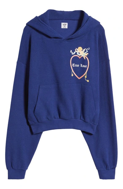 Shop Boys Lie Head Over Heels Crop French Terry Graphic Hoodie In Blue