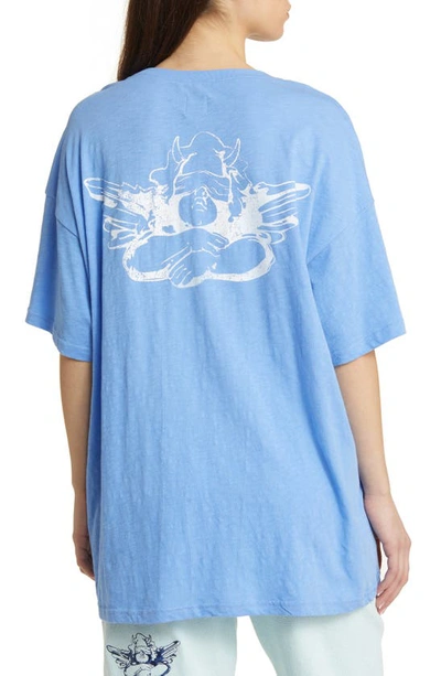 Shop Boys Lie Locked In Rhinestone Oversize Cotton Slub Jersey Graphic T-shirt In Blue