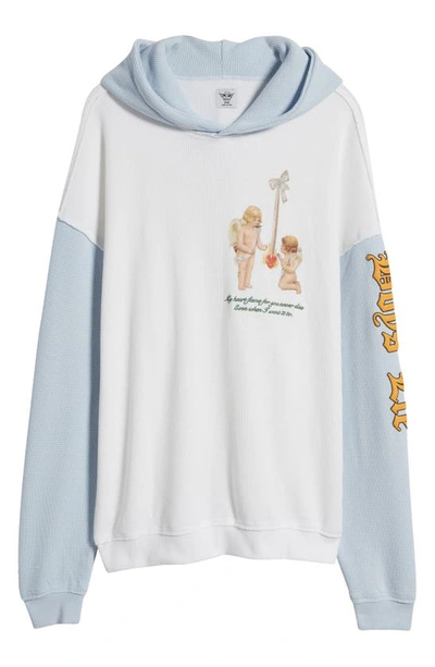Shop Boys Lie Kindling Oversize Colorblock Thermal Graphic Hoodie In Baby Blue