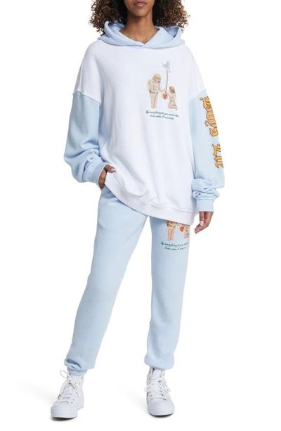 Shop Boys Lie Kindling Oversize Colorblock Thermal Graphic Hoodie In Baby Blue