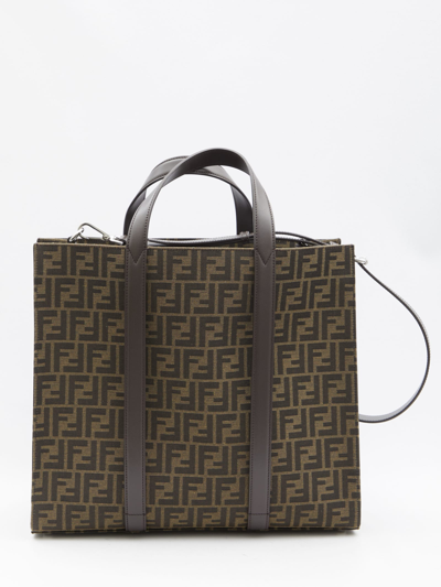 Shop Fendi Ff Jacquard Fabric Bag In Black