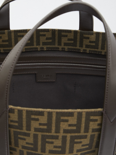 Shop Fendi Ff Jacquard Fabric Bag In Black