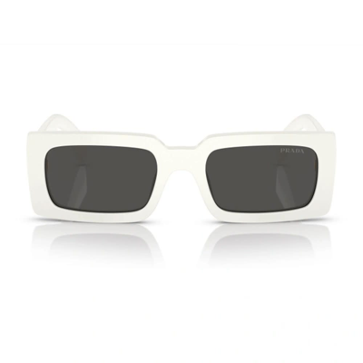 Prada Dark Grey Rectangular Ladies Sunglasses Pr A07s 1425s0 52 In Bianco/grigio