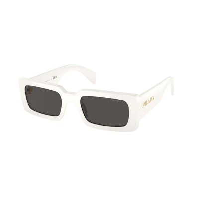 Prada Dark Grey Rectangular Ladies Sunglasses Pr A07s 1425s0 52 In Bianco/grigio