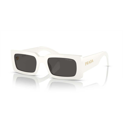 Prada Dark Grey Rectangular Ladies Sunglasses Pr A07s 1425s0 52 In Bianco/grigio