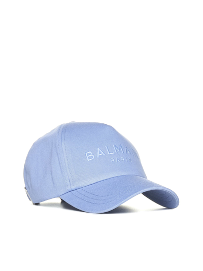 Shop Balmain Hat In Bleu Pale/bleu Pale
