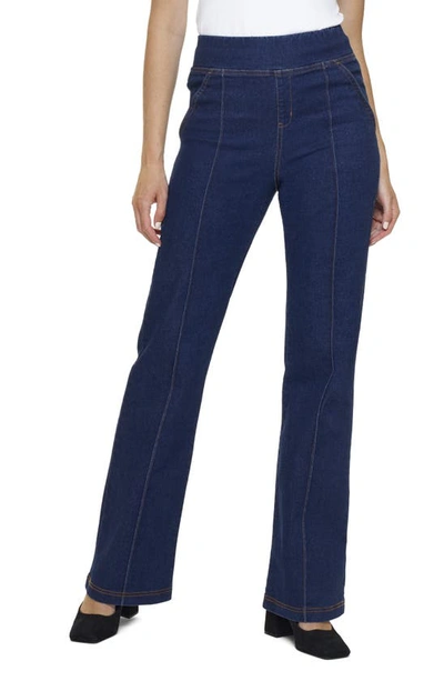 Shop Hue Center Seamed Pull-on Denim Bootcut Leggings In Black Indigo Wash