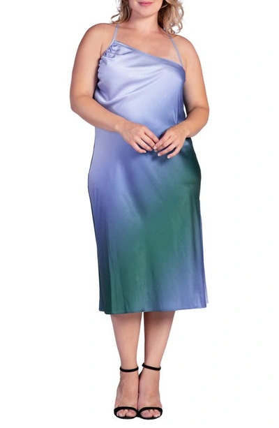 Shop S And P Standards & Practices Avi Ombré Asymmetric Neck Midi Slipdress In Gracia Blue